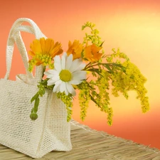 White, Flowers, bag, Yellow