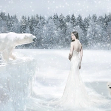 Women, White, bears, winter