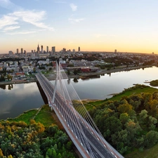 bridge, Poland, River, Wisła, Warsaw