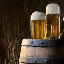 barrel, Beer, Bright, Mugs