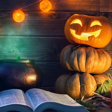 Book, Candles, pumpkin, lantern, halloween