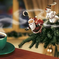 figures, coffee, christmas tree