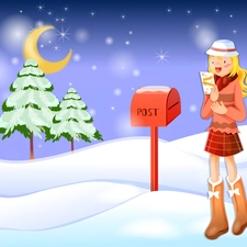 girl, winter, christmas, letter