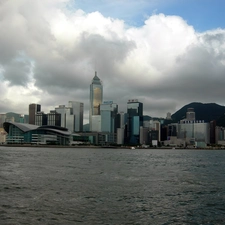 Asia, skyscrapers, clouds, Hong Kong