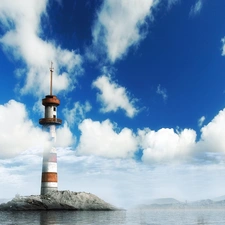 clouds, Lighthouse, maritime