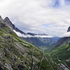 Norway, Mountains, clouds, Way