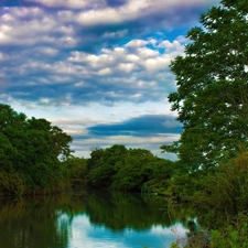 River, viewes, clouds, trees
