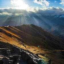 rays of the Sun, Mountains, clouds
