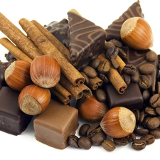 Chocolates, pebbles, coffee, nuts