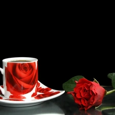 cup, rose, composition, coffee
