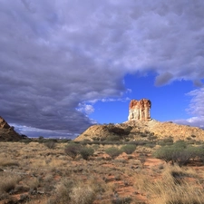 Desert, clouds, rocks