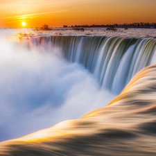 River, Great Sunsets, Niagara Falls, Fog, waterfall