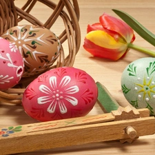Easter, composition, eggs, tulip, basket