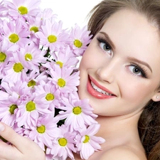 smiling, bouquet, flowers, Women