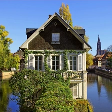 River, green, France, house