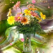 Flowers, Vase, graphics, gerberas