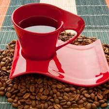 grains, coffee, cup, saucer, red hot