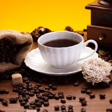 mill, coffee, grains, cup