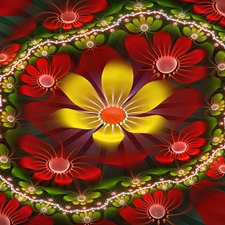 Yellow, Flowers, graphics, Red