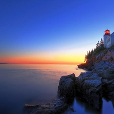 Great Sunsets, Maine, rocks, sea, Lighthouses