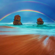 sea, rocks, Great Rainbows