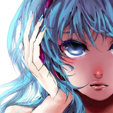 Miku Hatsune, Blue, Hair, hands