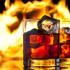 ice, Flames, Whisky, knuckle, Glass