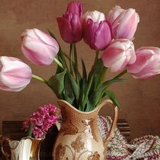 Pink, clay, Jugs, Tulips