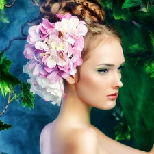 We, Women, Leaf, Garden, hair, Flowers