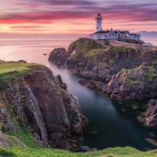 Fanad Head Lighthouse, rocks, Ireland, Great Sunsets, County Donegal, Lighthouses, sea, Portsalon