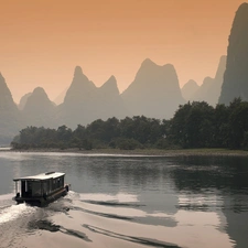 China, bath-tub, Mountains, River