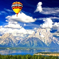 Mountains, lake, an, Heaven, Balloon