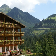 Austria, Damuls, trees, Madlener, Hotel hall, Mountains, viewes