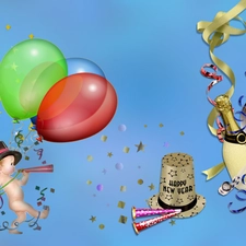 New Year, Champagne, ornamentation, Balloons