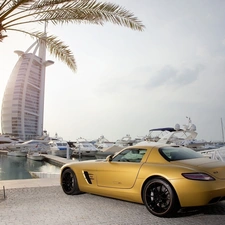 Yellow, Hotel hall, SLS, Burj Al Arab, Dubaj, Mercedes, Palm