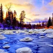 River, Christmas, winter
