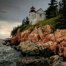 Lighthouse, sea, rocks, maritime