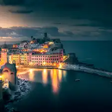 Italy, Vernazza, light, sea, Houses, Cinque Terre
