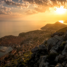 Mountains, Great Sunsets, Dubrovnik, Coartia, Town, Adriatic Sea