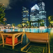 terrace, skyscrapers, Singapore Pool, Pool