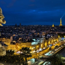 panorama, Night, Statue monument, Paris