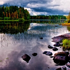 Stones, woods, lake