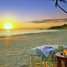 sea, breakfast, Sunrise, Beaches