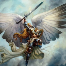 Women, Armor, sword, angel
