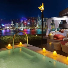 View, Pool, Town, terrace, an, bed