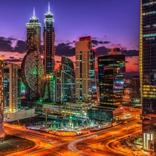 twilight, panorama, Dubaj, skyscraper, Town