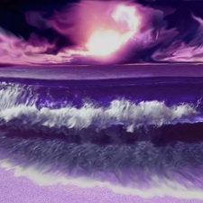 Waves, Kagaya, Sky, sea, purple
