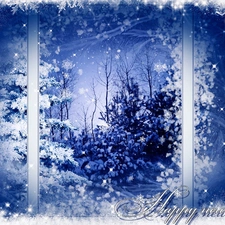 Window, winter, trees, viewes, graphics