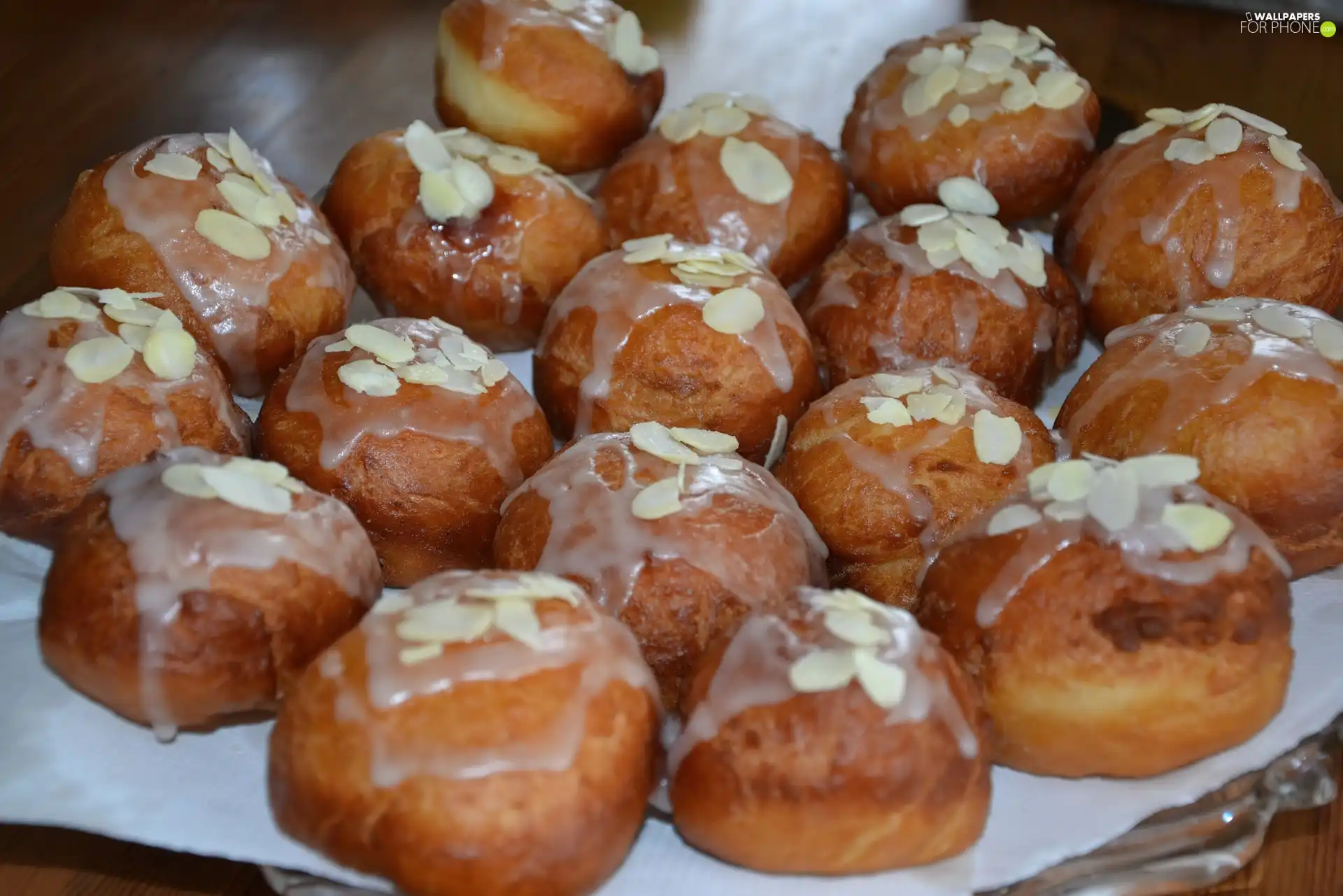 almonds, donuts, icing