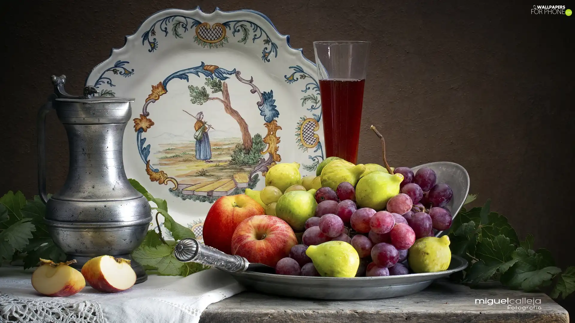 Grapes, Fruits, decorated, apples, composition, jug, plate